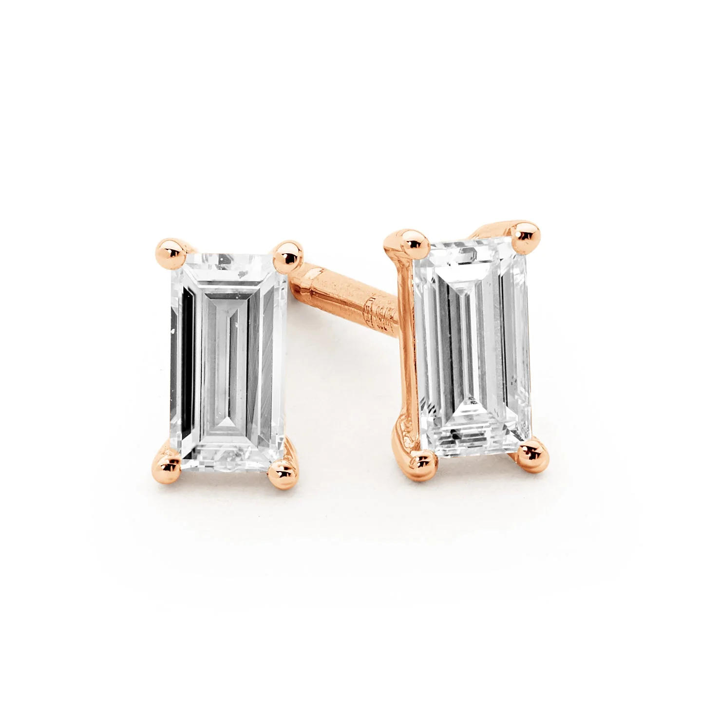 4 Claw Emerald Cut Diamond Stud Earrings - Image 4