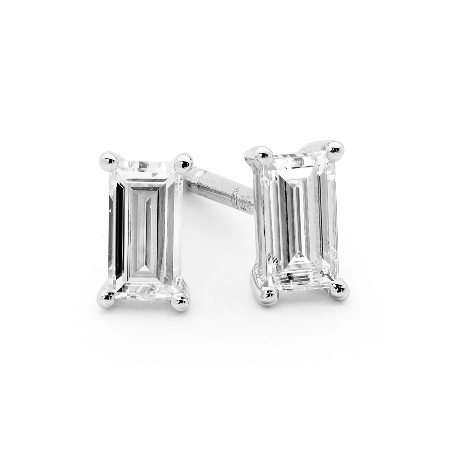 4 Claw Emerald Cut Diamond Stud Earrings - Image 6