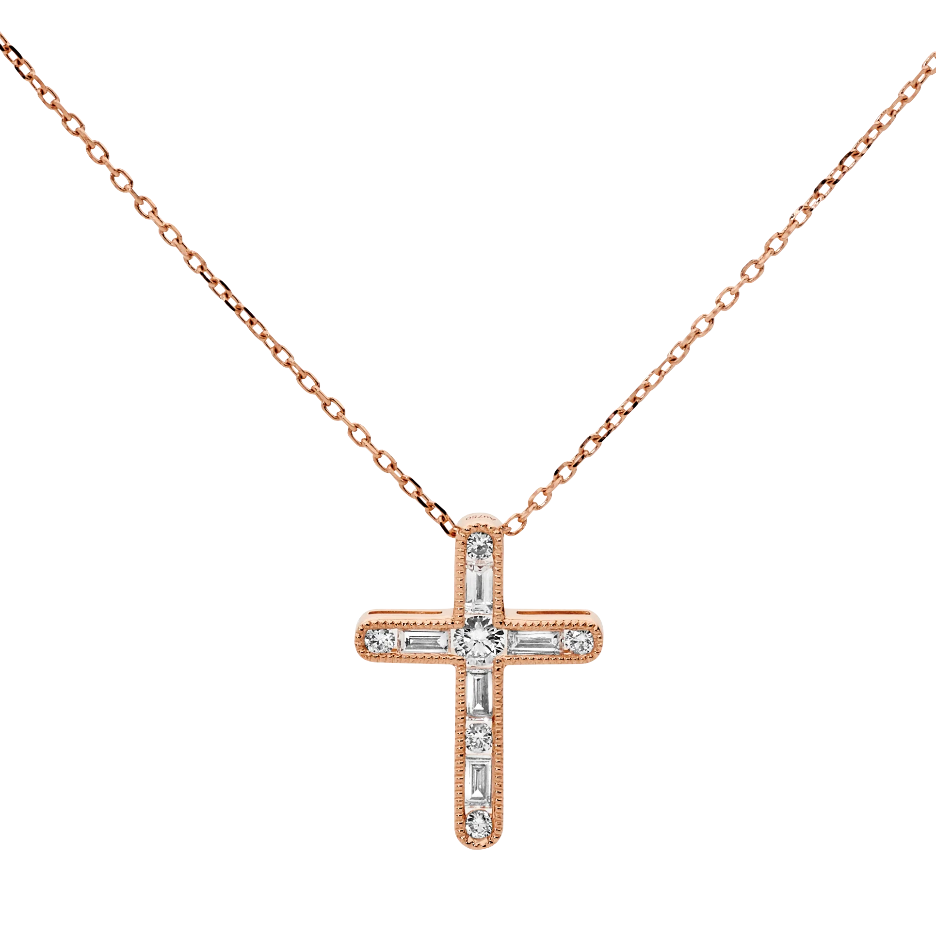 Baguette & Brilliant Cut Diamond Cross and Chain - Image 3