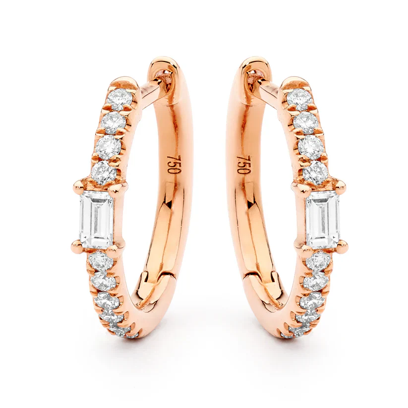 Brilliant Baguette Claw Set Diamond Petite Hoops - Image 2