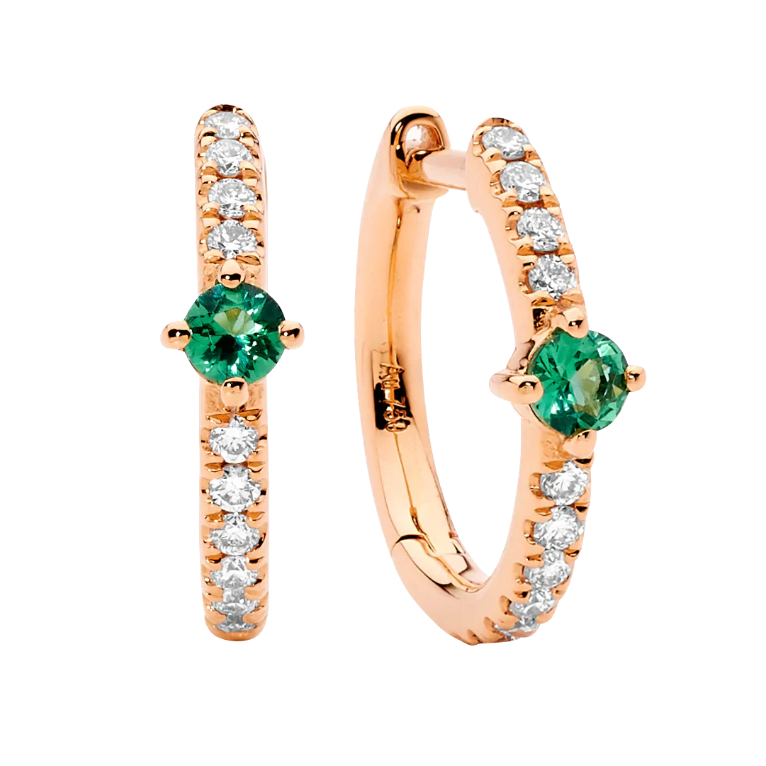 Diamond & Emerald Hoop Earrings - Image 3