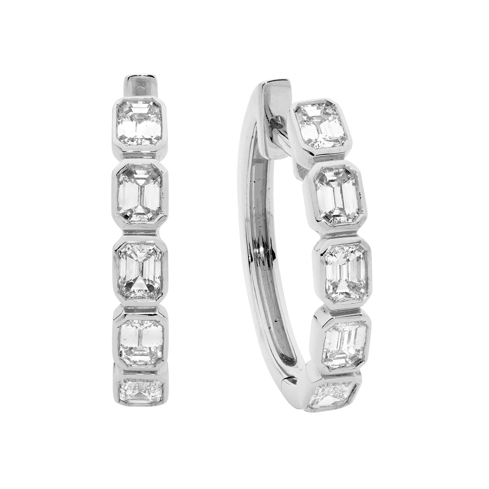 Emerald Cut Small Diamond Hoops - Image 2