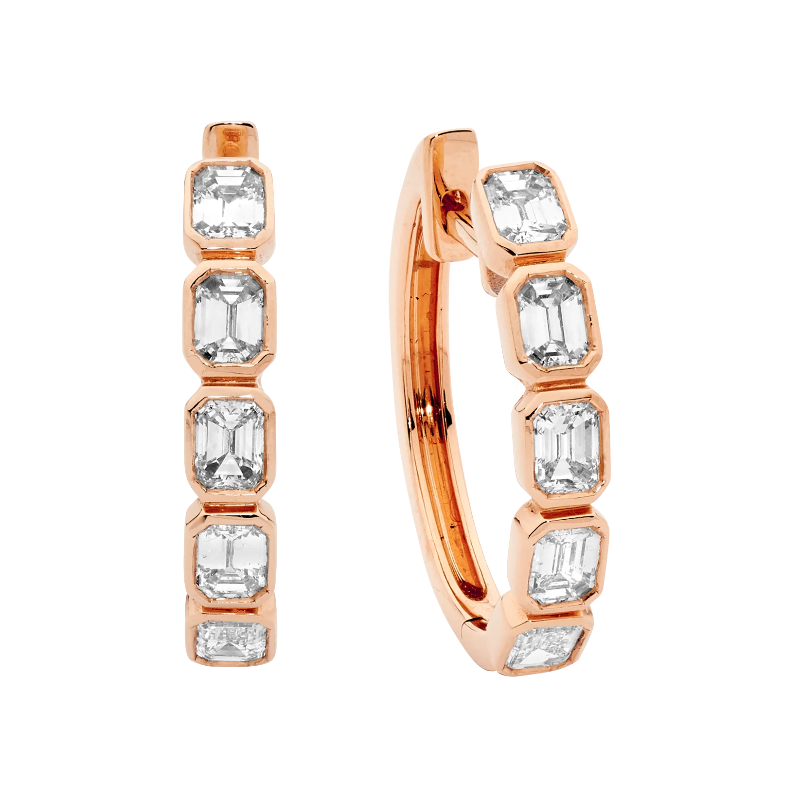 Emerald Cut Small Diamond Hoops - Image 3