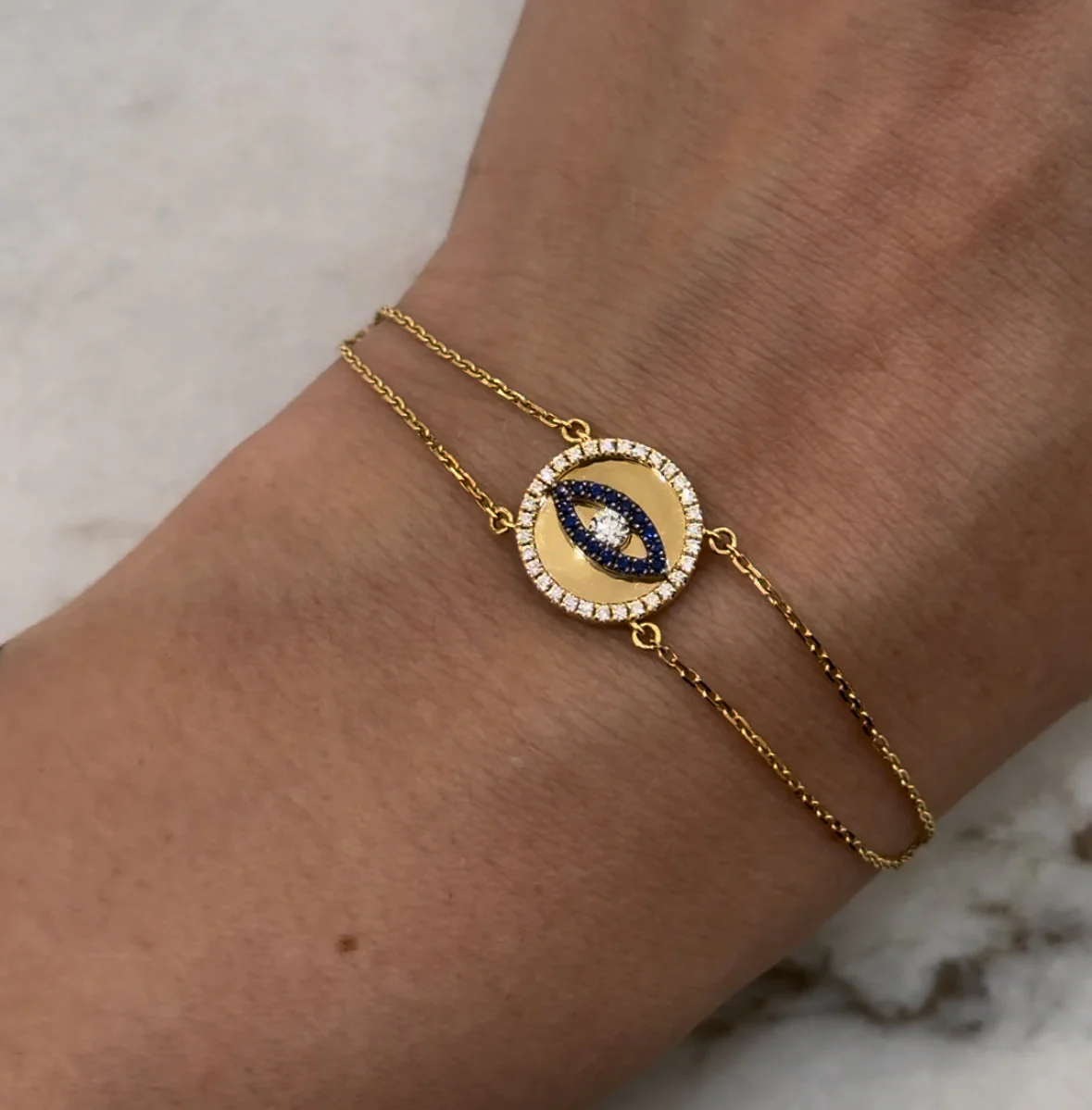 Evil Eye Round Mirrored Diamond Sapphire Bracelet - Image 2