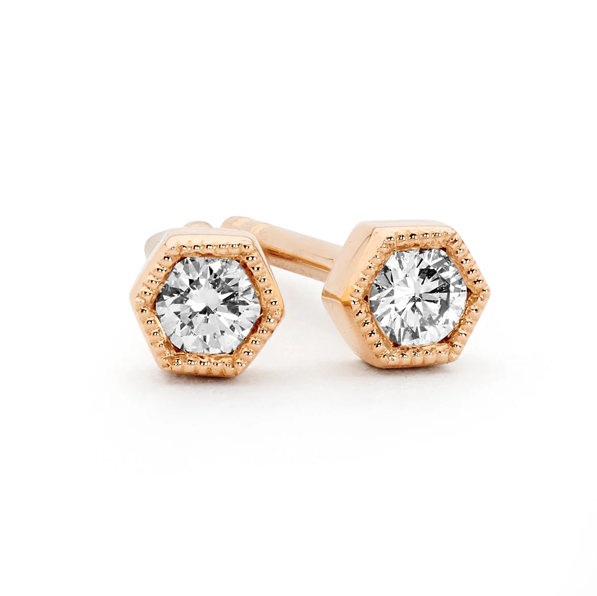 Hexagon Petite Bezel Set Diamond Stud Earrings - Image 5