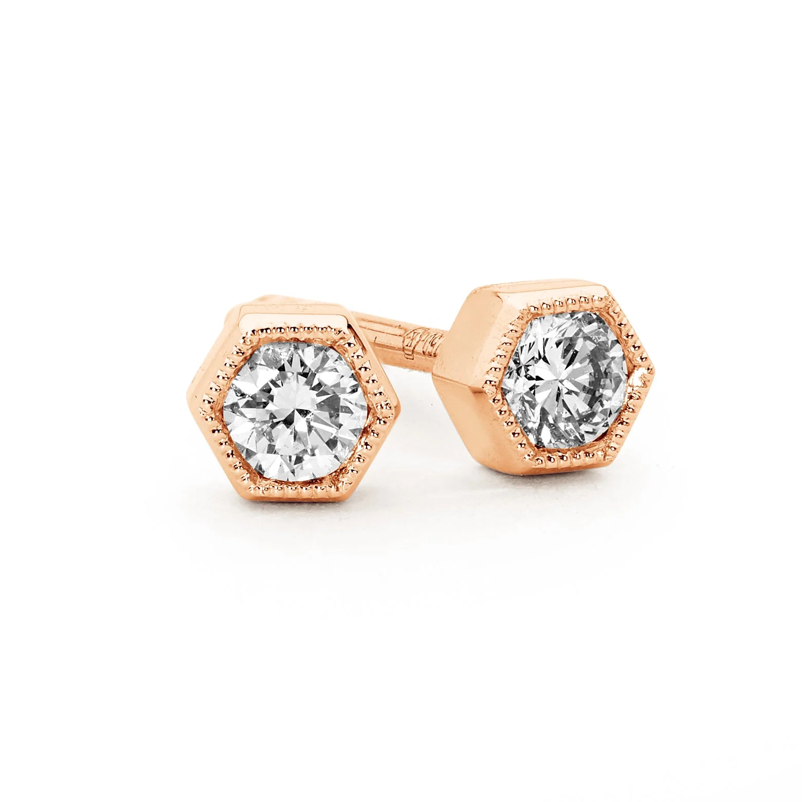 Hexagon Mid Bezel Set Diamond Stud Earrings - Image 5