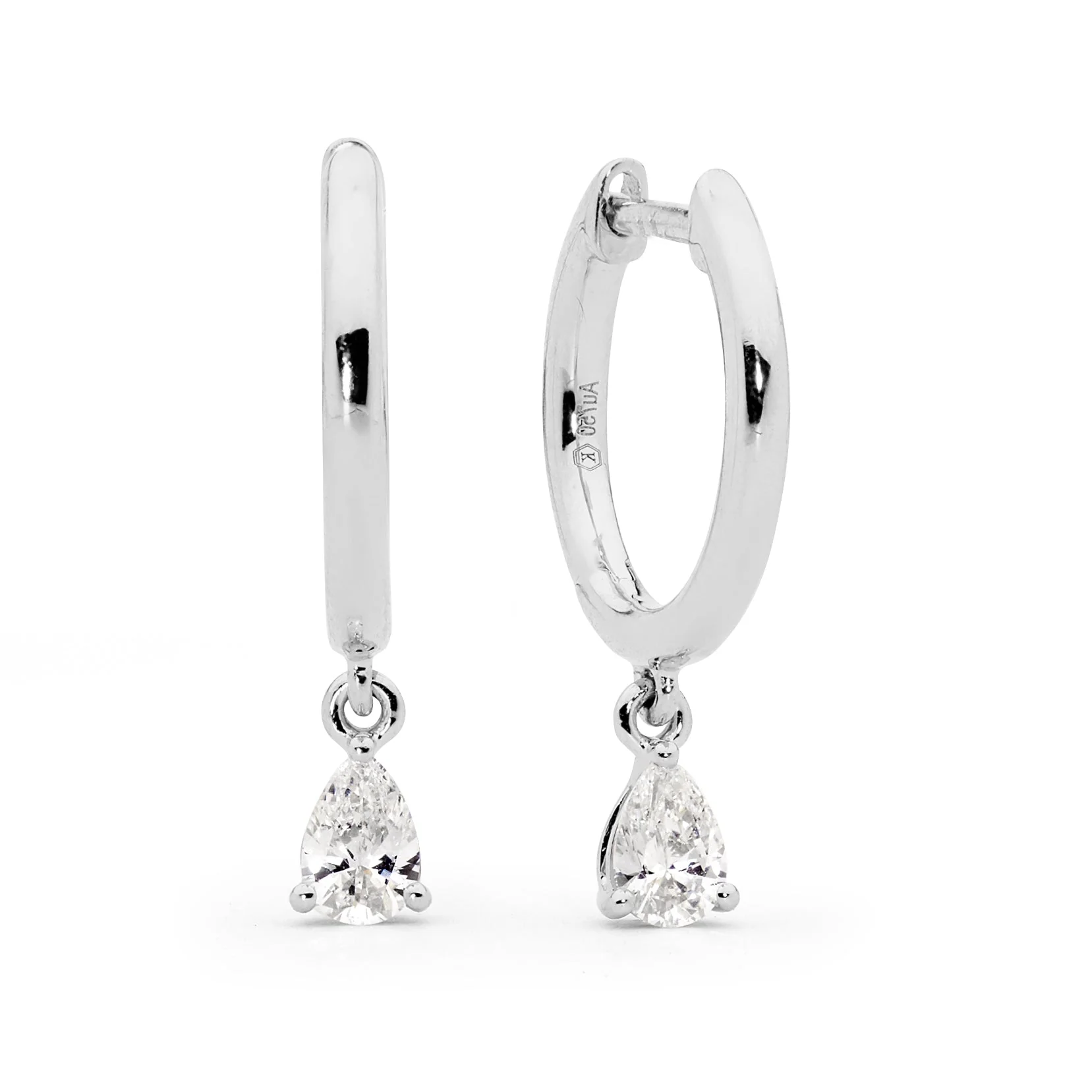 Pear Drop Diamond Pendent Hoop Earrings - Image 4