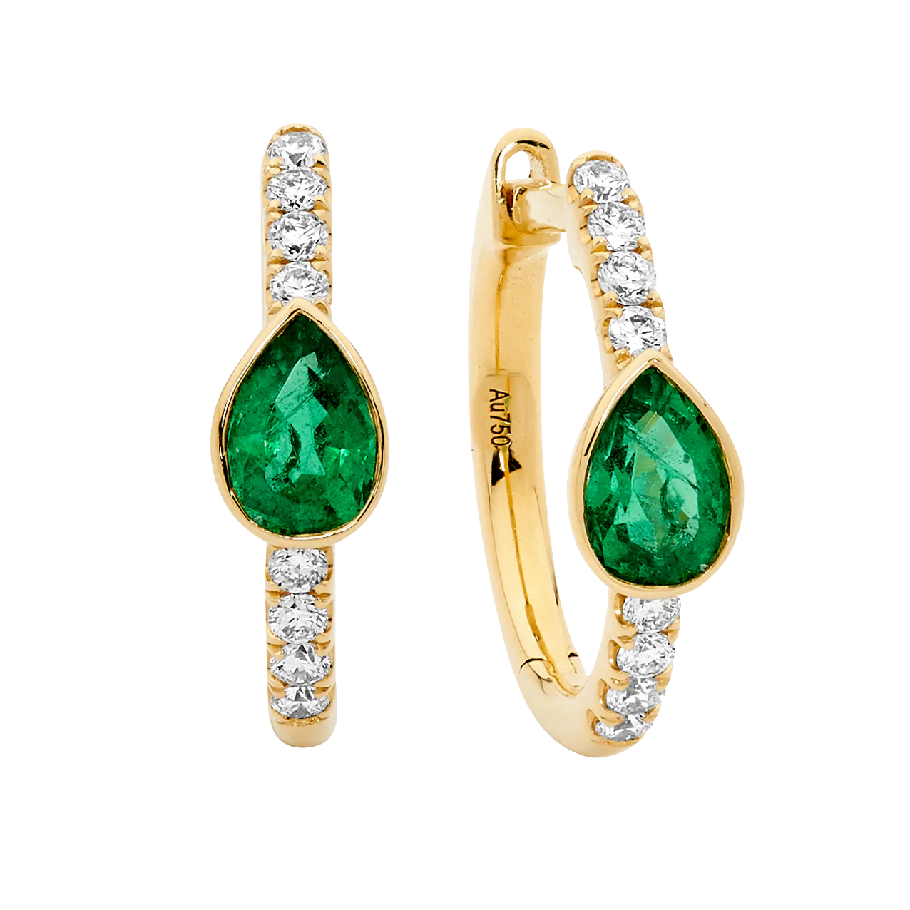 Pear Shape  Emerald Hoop Earrings - Image 2