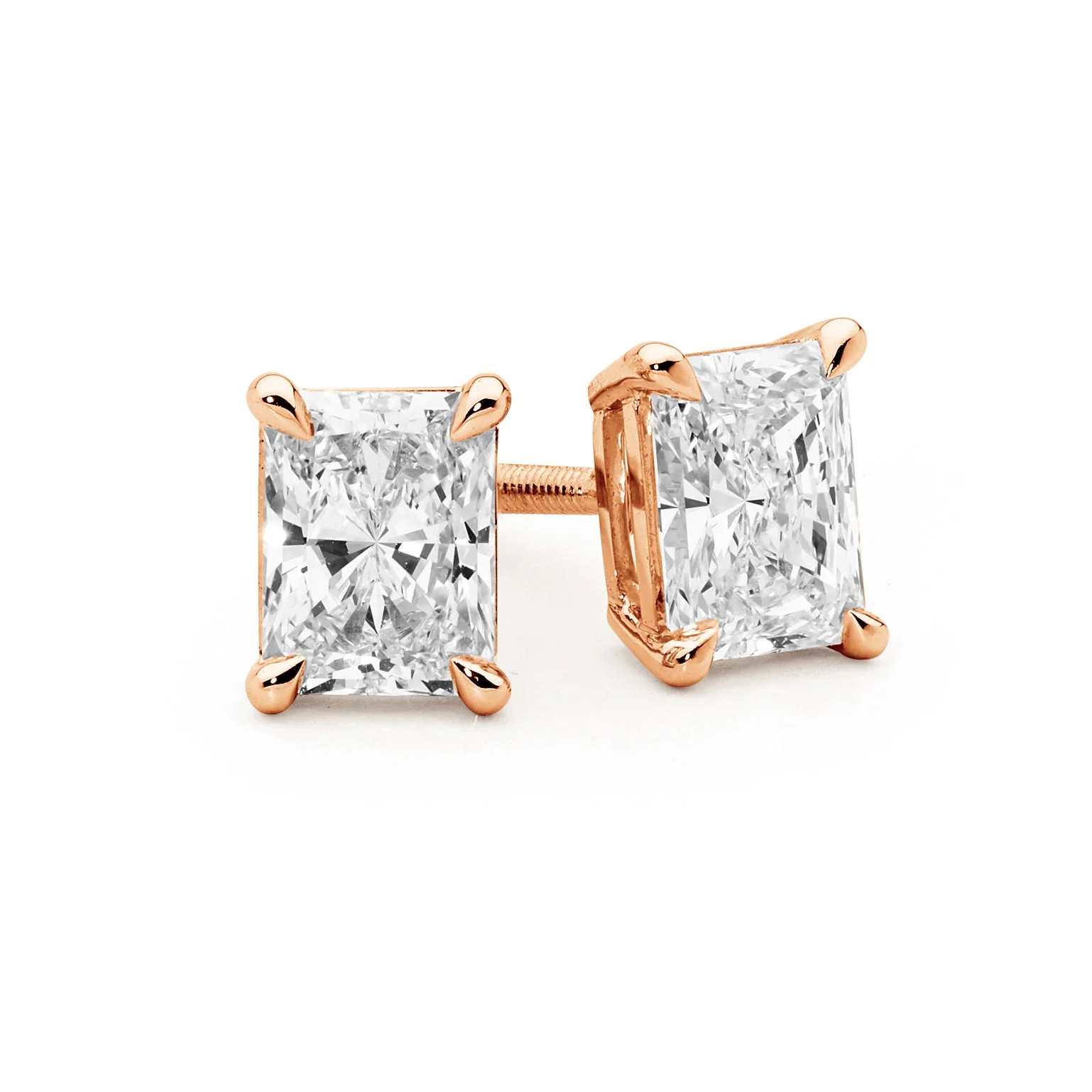 Radiant Cut 2 Claw Set Diamond Stud Earrings - Image 3
