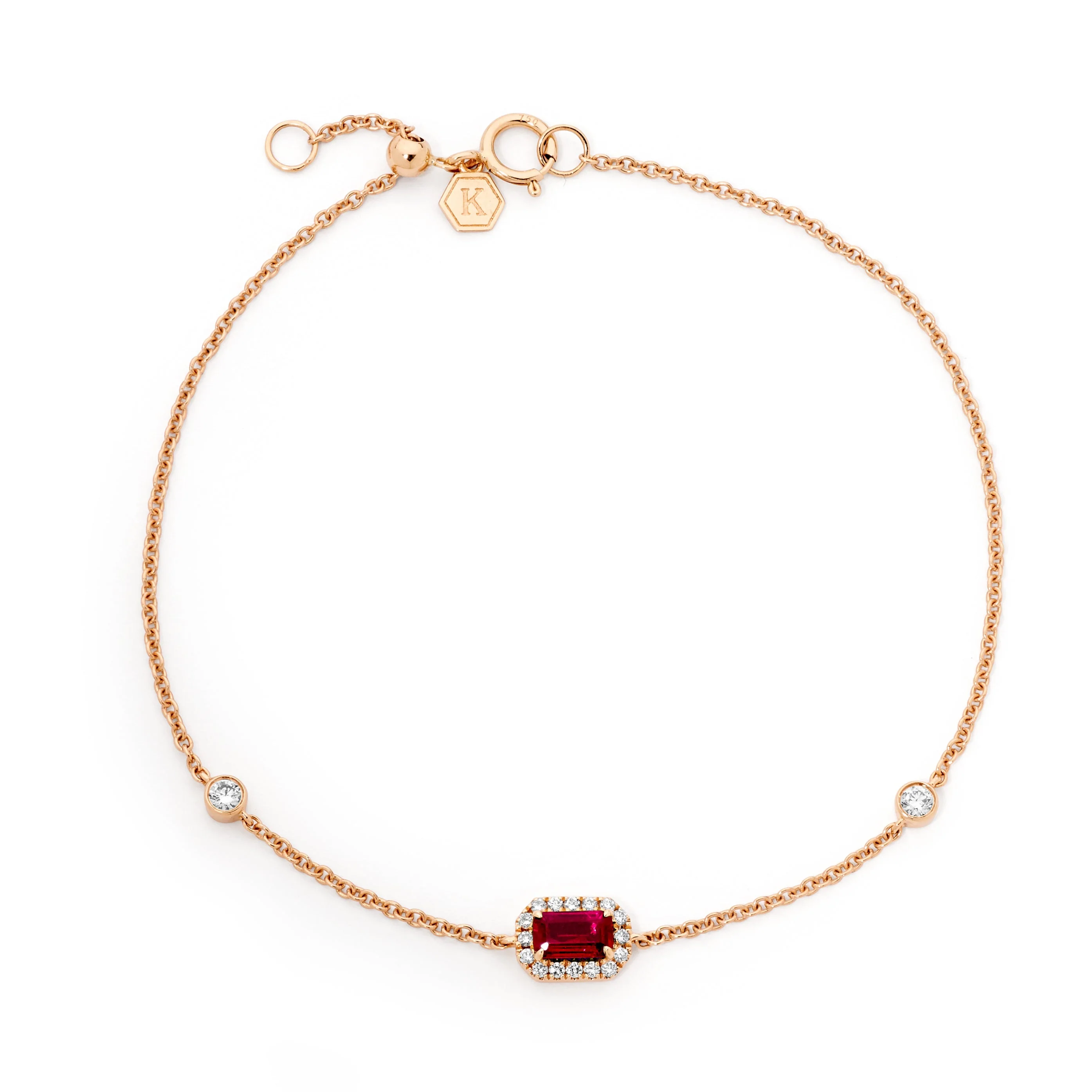 Ruby & Diamond Halo Fine Gold Chain Bracelet - Image 4