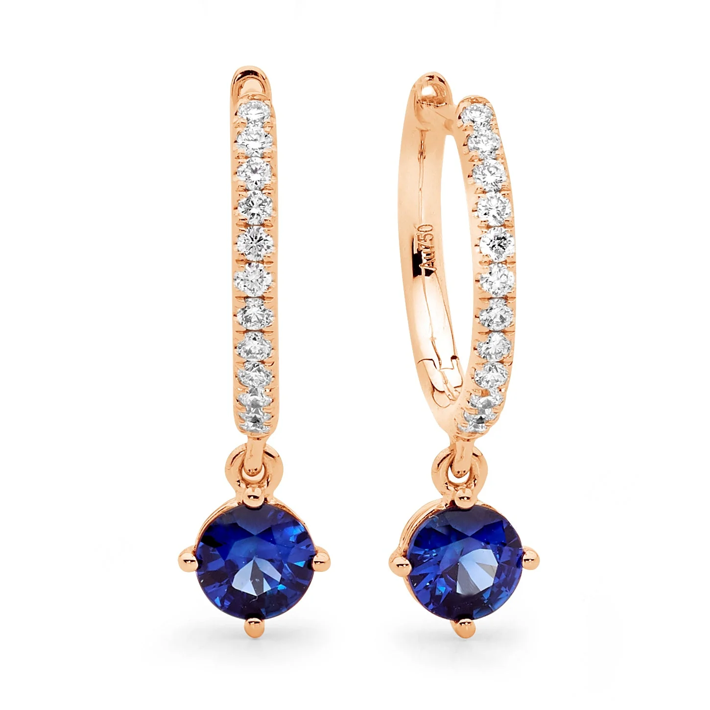 Sapphire Brilliant Drop Diamond Hoop Earrings - Image 3