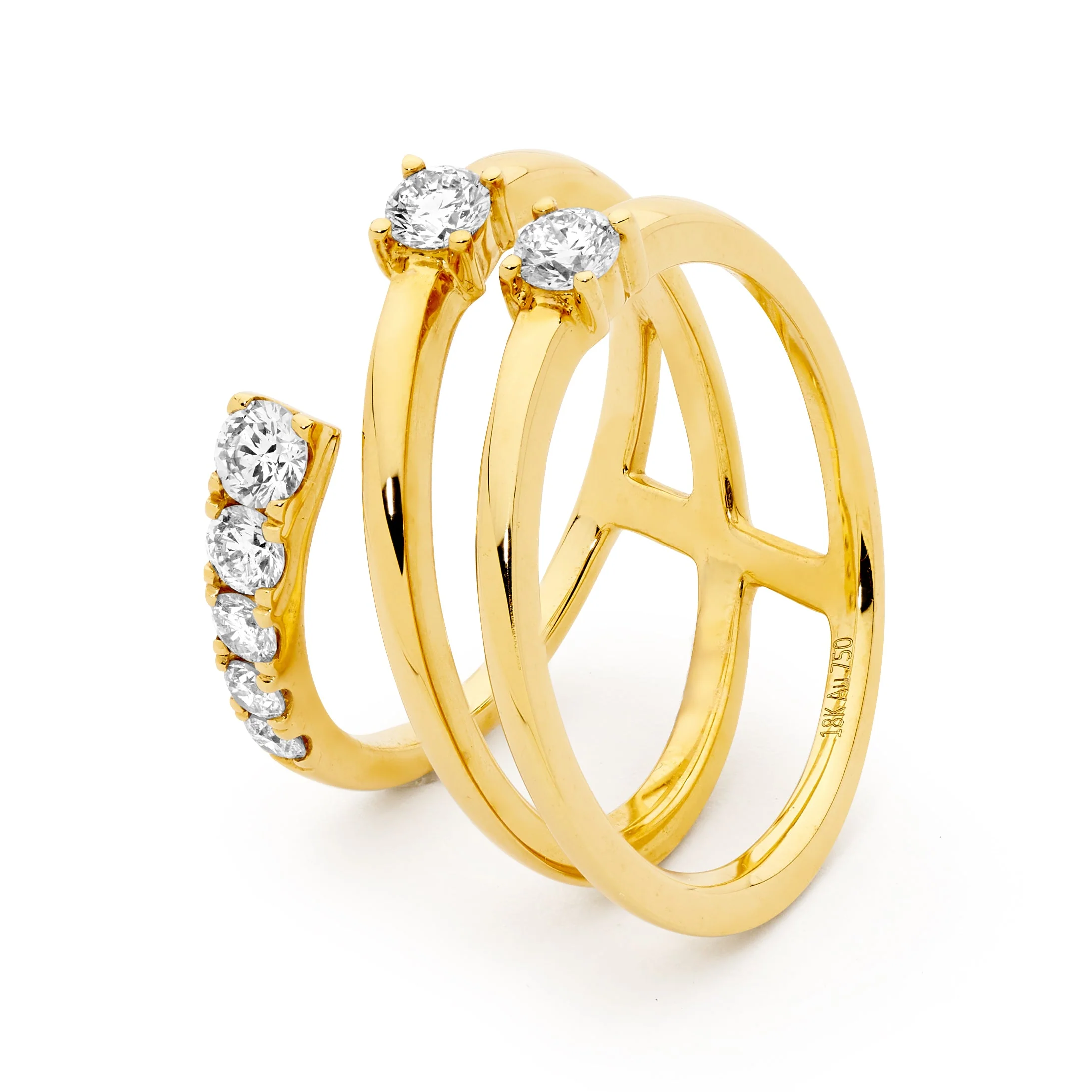 Three Row Diamond Wrap Around Ring - Image 3